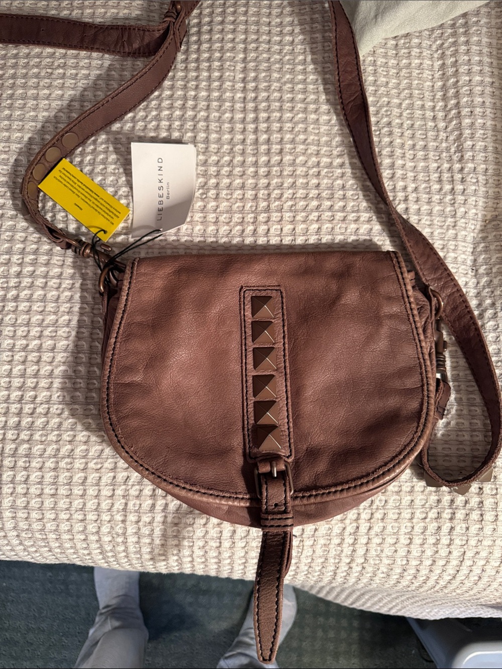 Liebeskind Taupe Brown Leather Crossbody with Pyramid Studs. NWT.